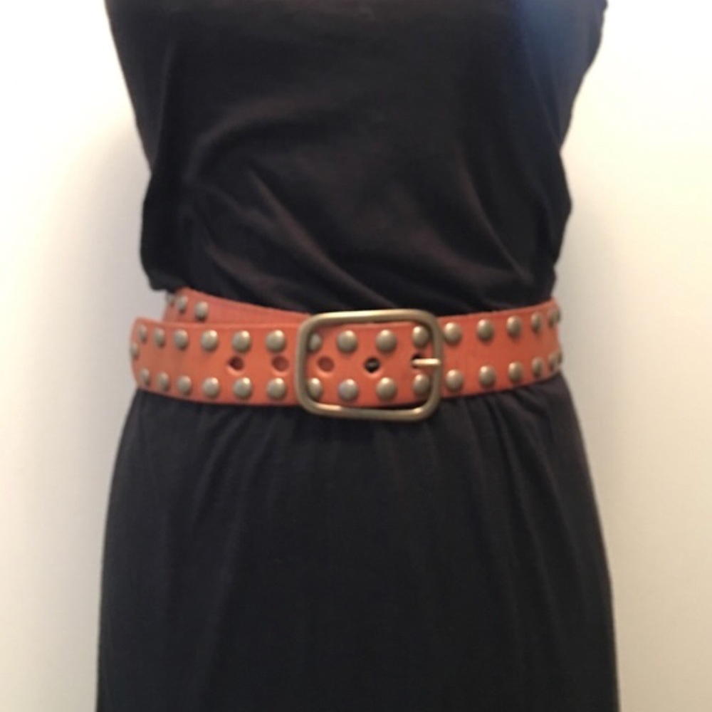 New  Linea Pelle leather belt brown studs